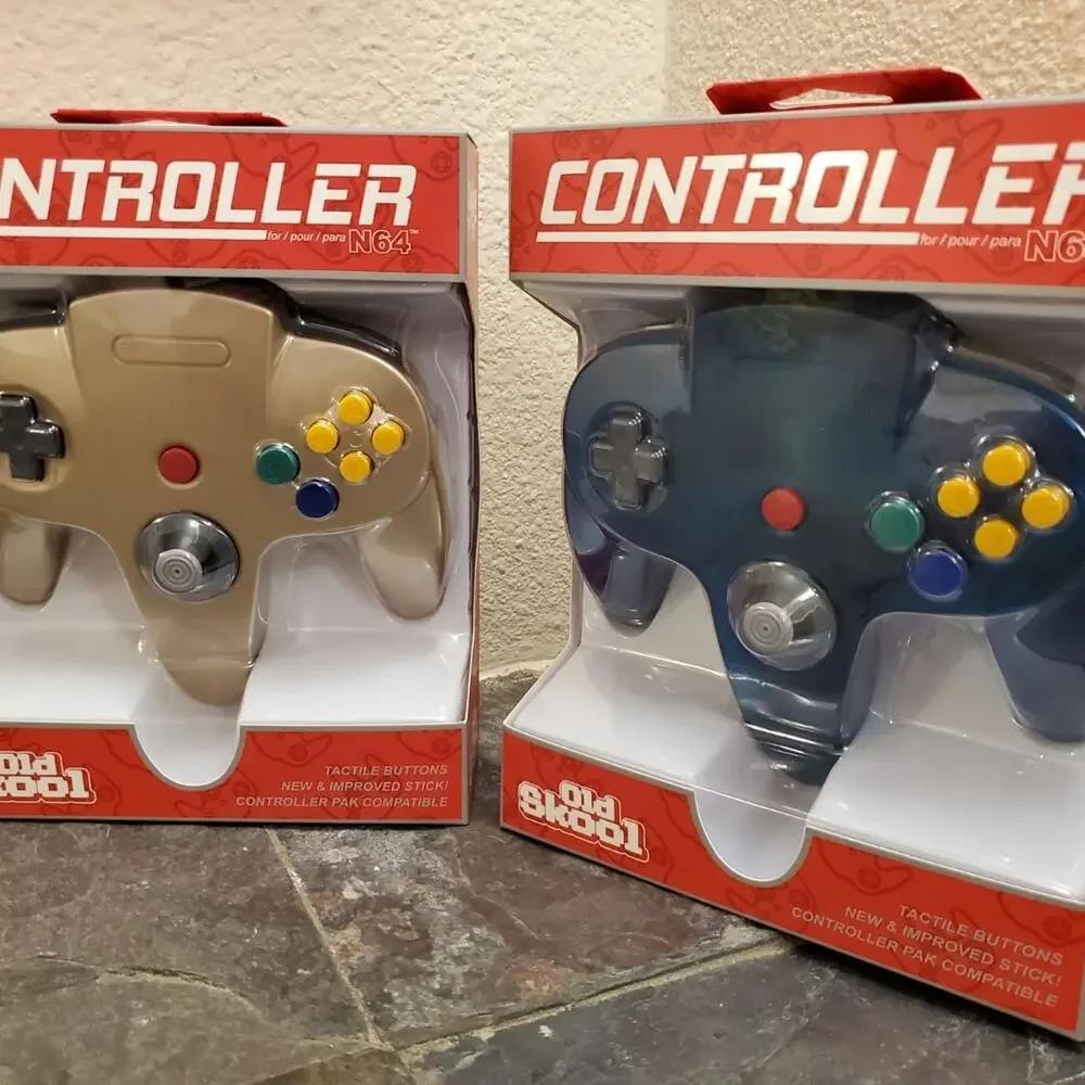 2 N64 Controllers - Gold & Ice Blue (NEW) - Nintendo64 - Old Skool